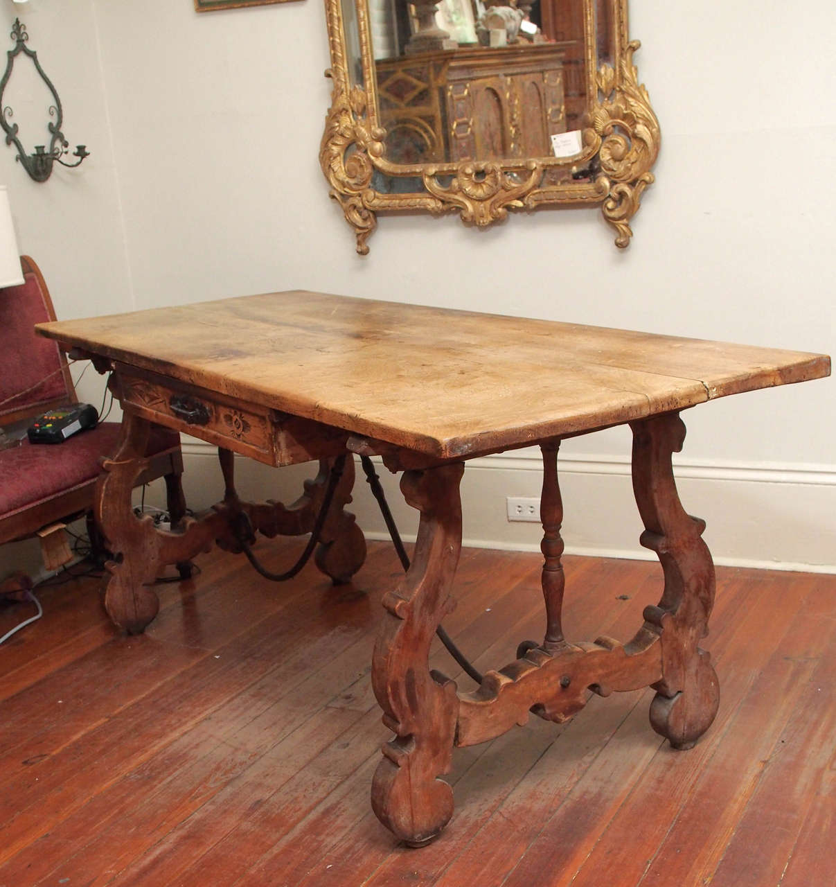 Spanish Trestle Table with Drawer For Sale 6
