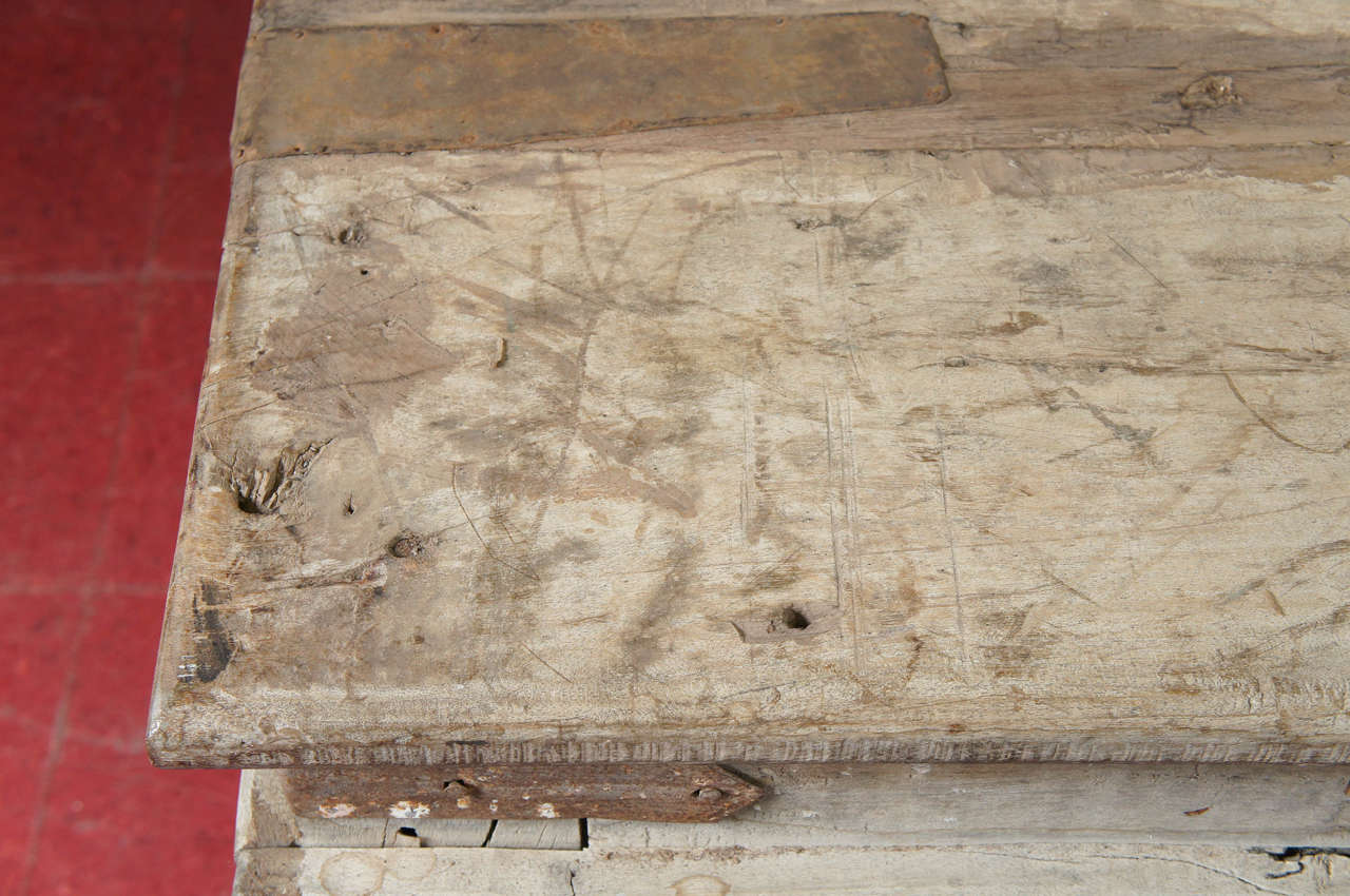 Indian Plank Teak Dining Table In Distressed Condition In Sheffield, MA