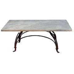 Vintage Wrought Iron and Stone Garden Coffee Table