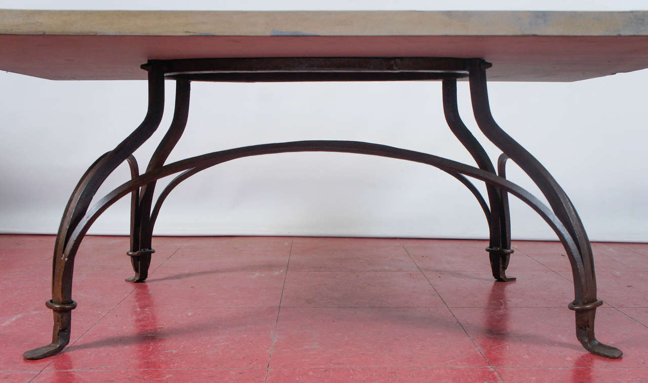 Wrought Iron and Stone Garden Coffee Table In Good Condition In Sheffield, MA