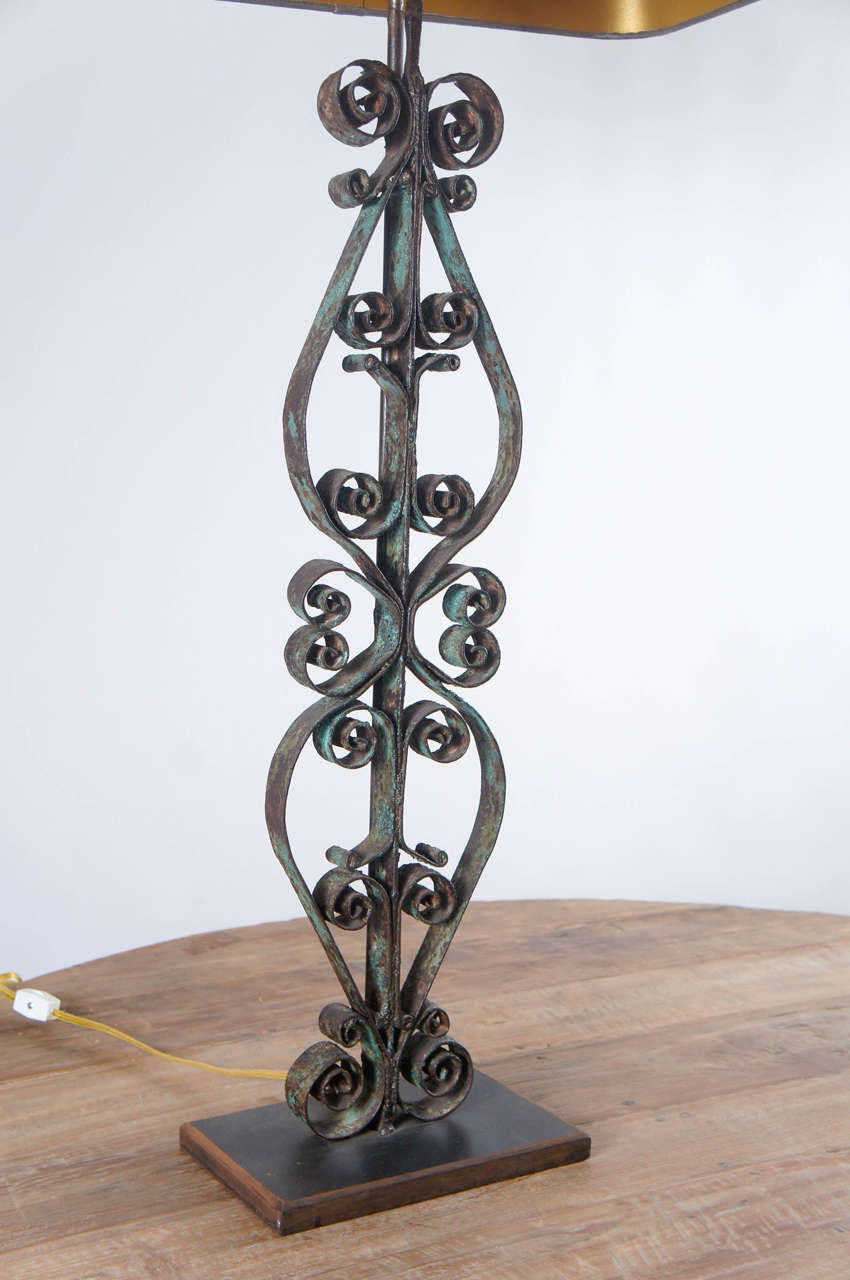 French Pair of Scrolled Iron Metal Base Lamps