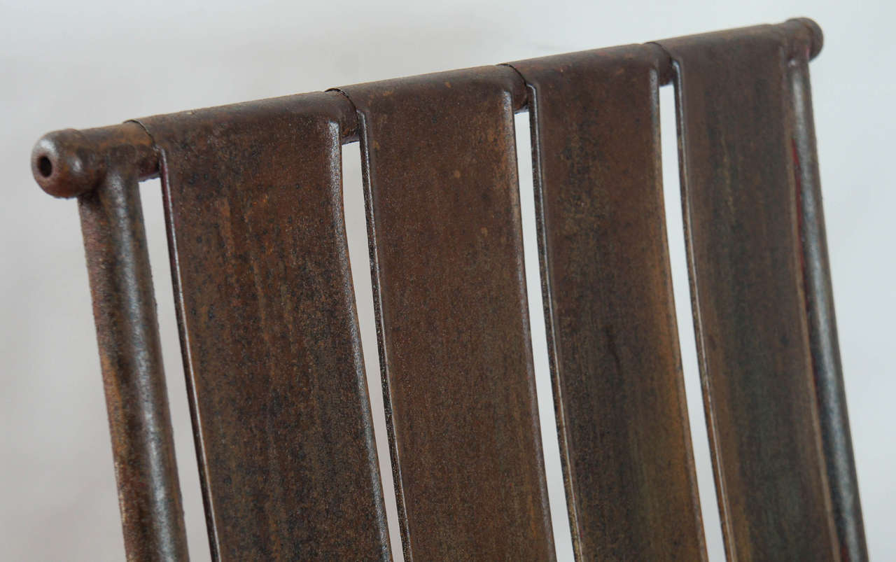 Slatted Iron Garden Chair In Distressed Condition In Sheffield, MA