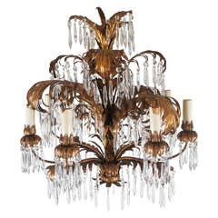 Regency Style, Gilt and Crystal Eight Light Chandelier