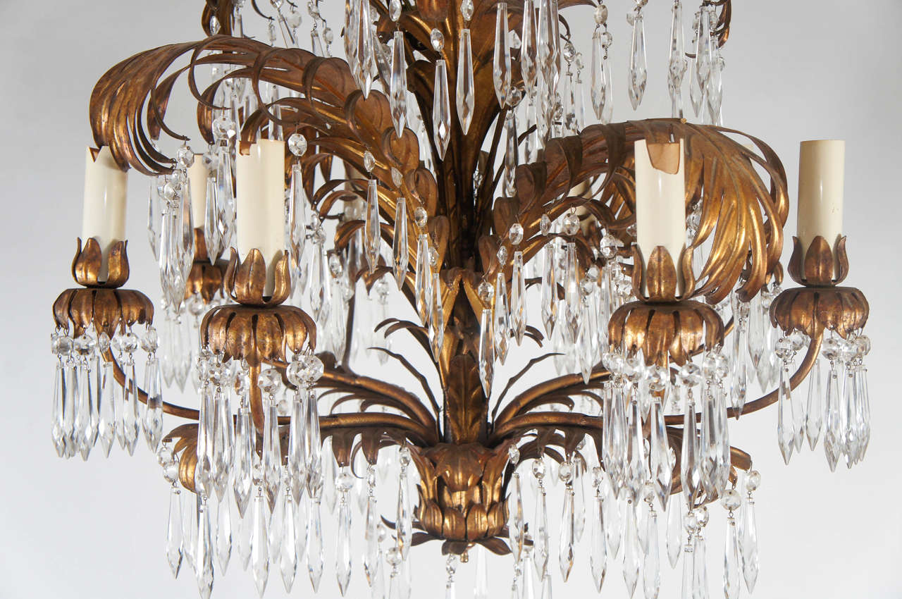 Regency Style, Gilt and Crystal Eight Light Chandelier In Good Condition In Sheffield, MA