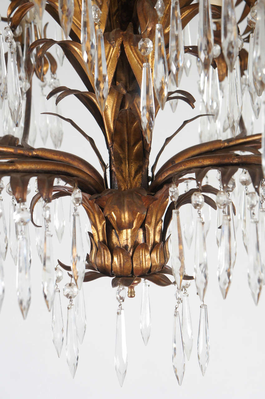 Metal Regency Style, Gilt and Crystal Eight Light Chandelier