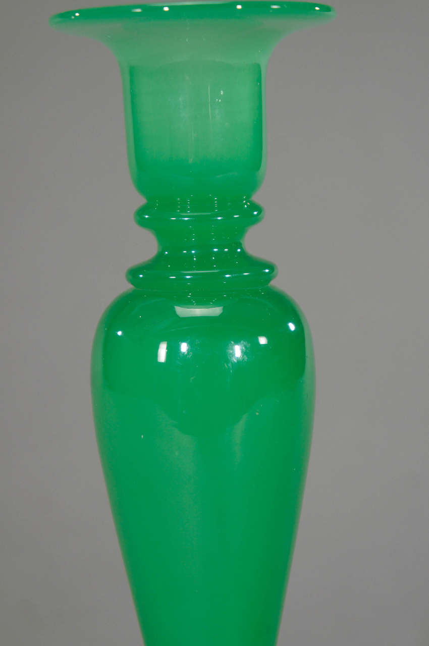 vintage green glass candlesticks