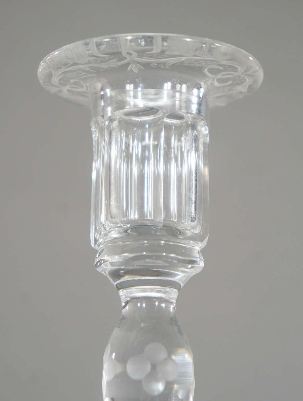 American Rare Pair of Pairpoint Handblown, Wheel Cut Crystal Candlesticks with Black Base For Sale