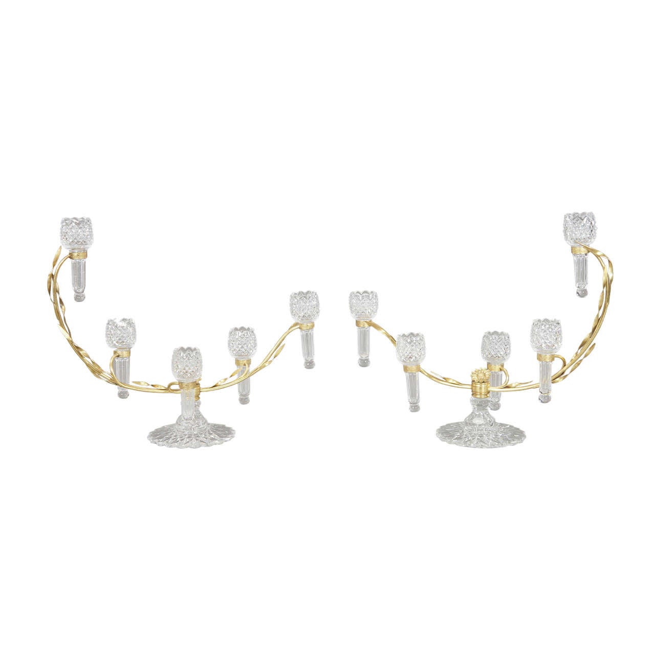 Pair of Extraordinary English Art Nouveau Epergnes in Gilt Brass Mounts