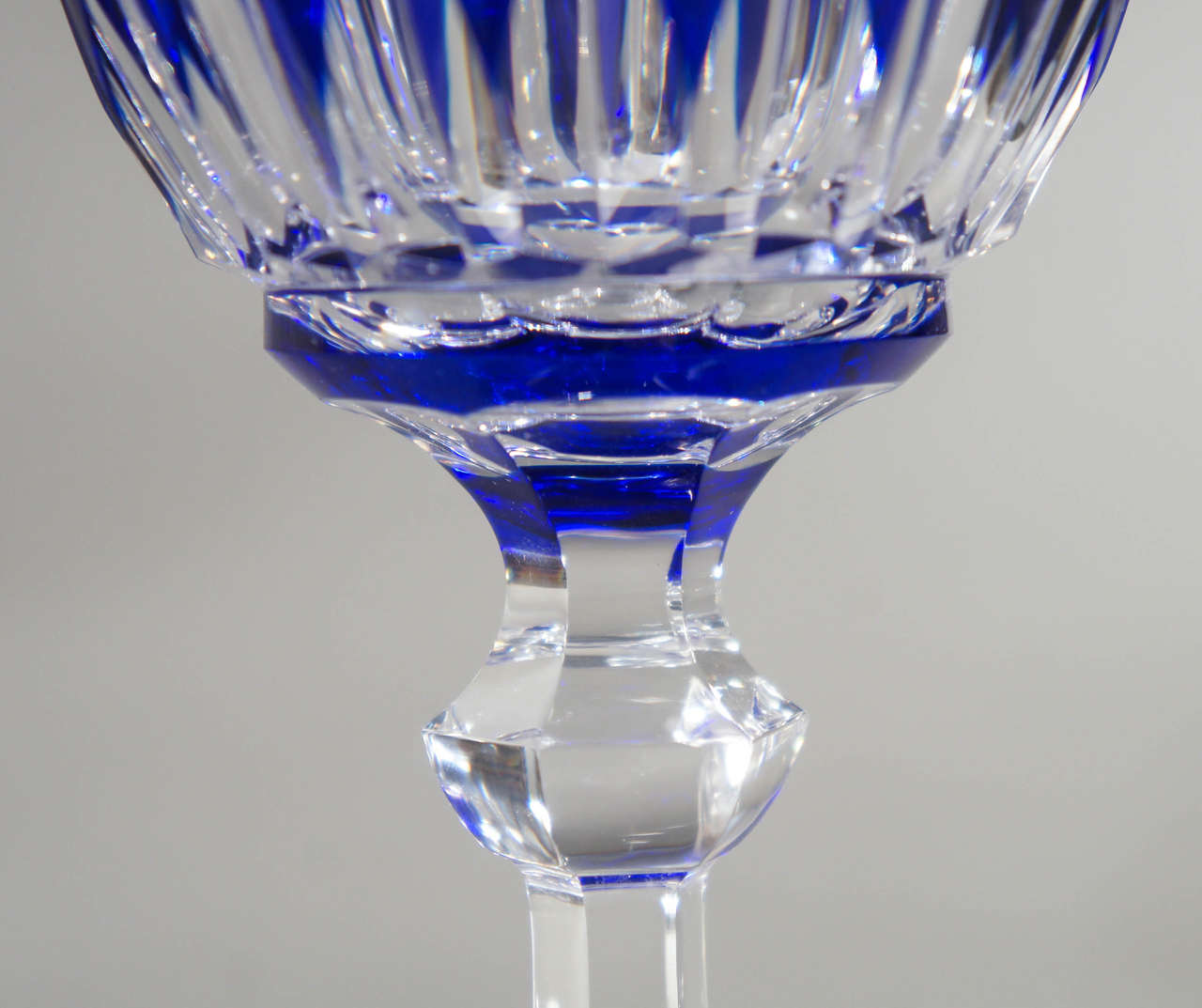 Set of Twelve Val Saint Lambert Hand Blown Crystal Goblets, Cobalt Cut To Clear 3