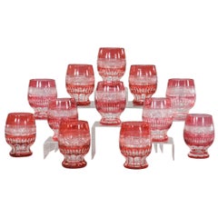 Set of 12 Bohemian, Handblown Crystal Cranberry Overlay CutTo Clear Tumblers