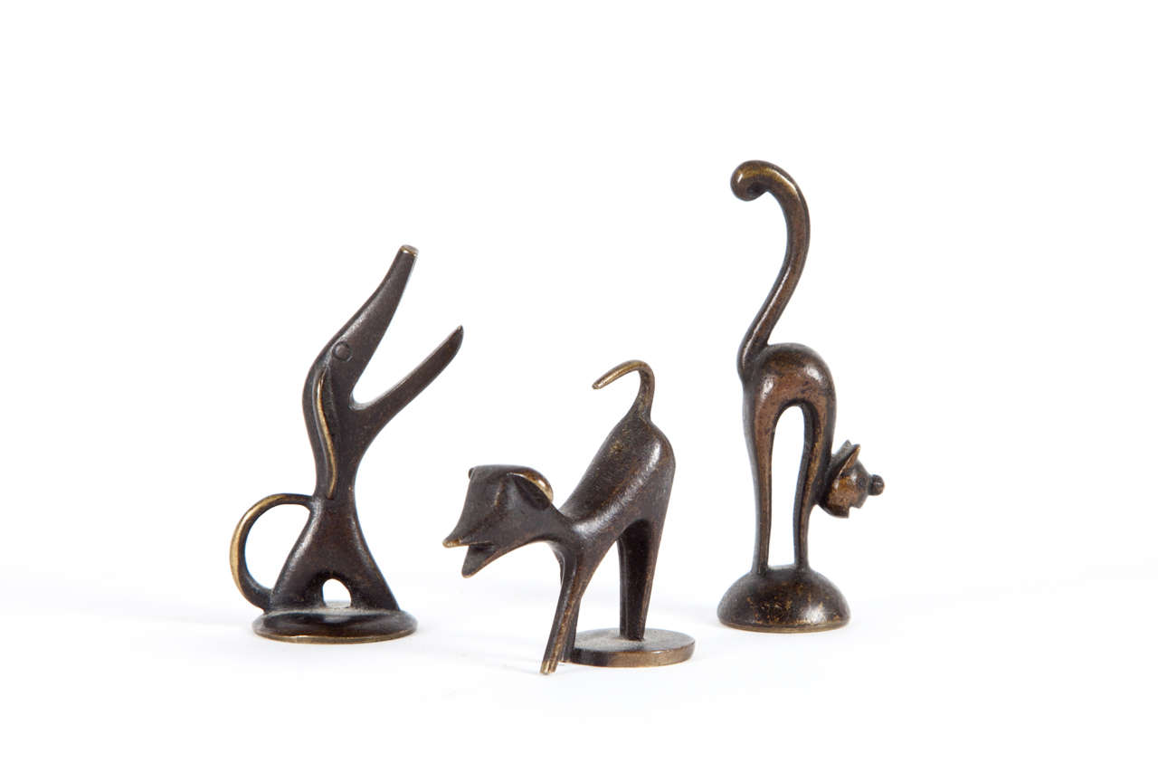 Hagenauer bronze figures. Cat and dogs. Stamped.