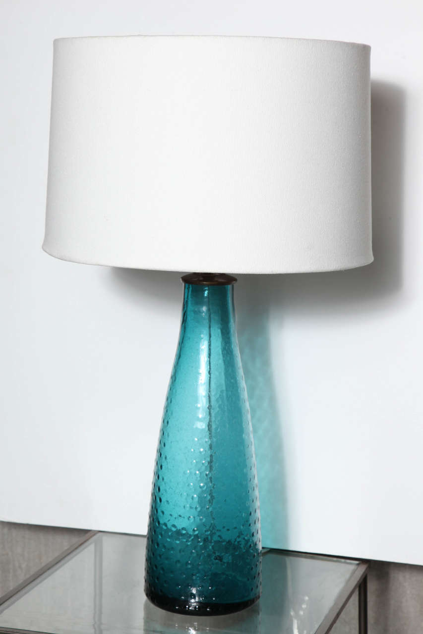 Mid-Century Modern Pair of Turquoise Art Glass Table Lamps