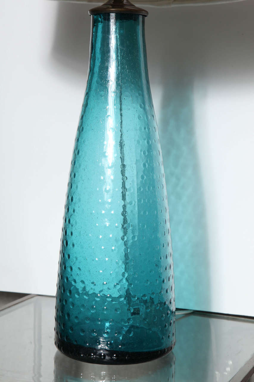American Pair of Turquoise Art Glass Table Lamps