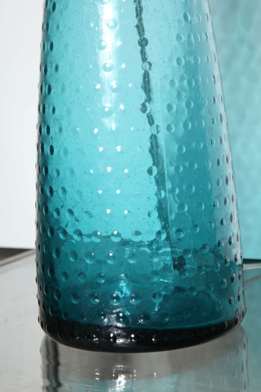 Pair of Turquoise Art Glass Table Lamps In Good Condition In Valley Stream, NY