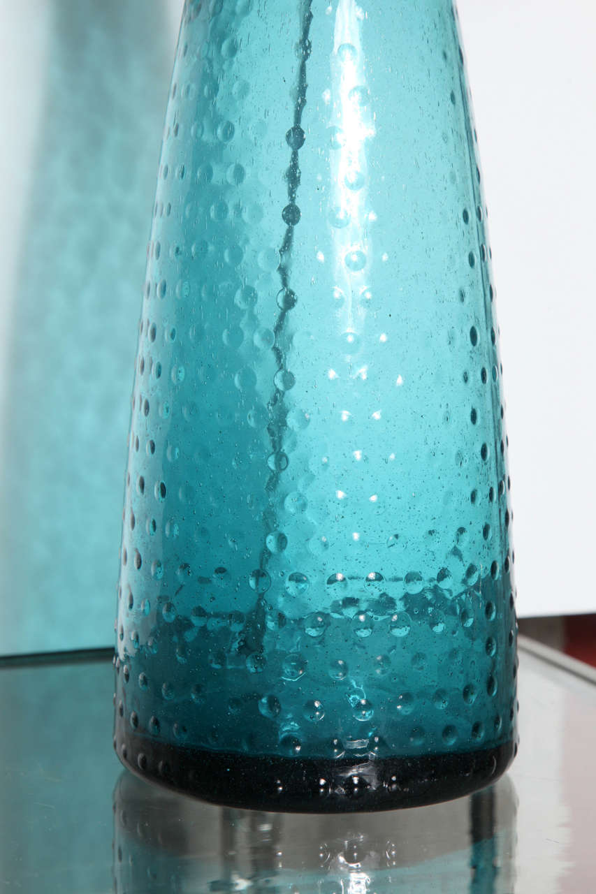 Mid-20th Century Pair of Turquoise Art Glass Table Lamps
