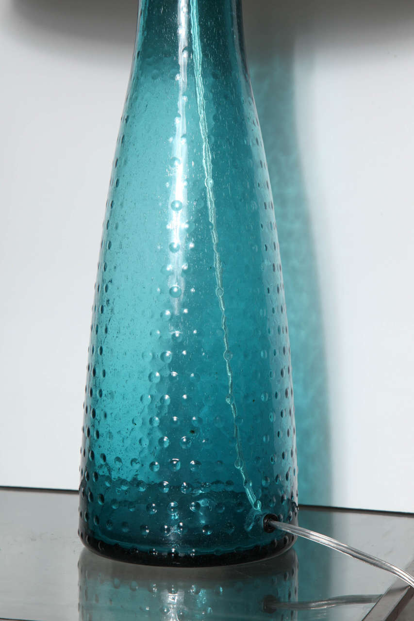 Pair of Turquoise Art Glass Table Lamps 1