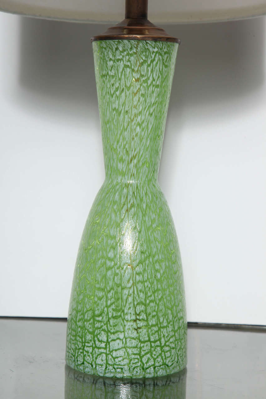 Italian Pair of Green and White Murano Glass Lamps