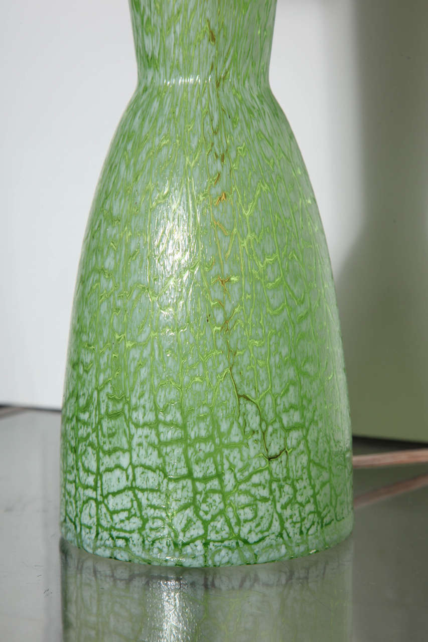 Pair of Green and White Murano Glass Lamps In Excellent Condition In Valley Stream, NY