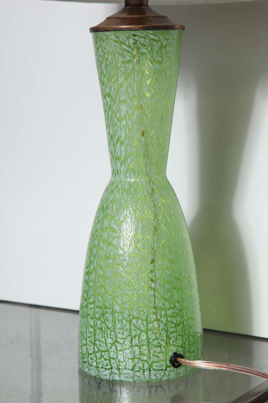 Mid-20th Century Pair of Green and White Murano Glass Lamps