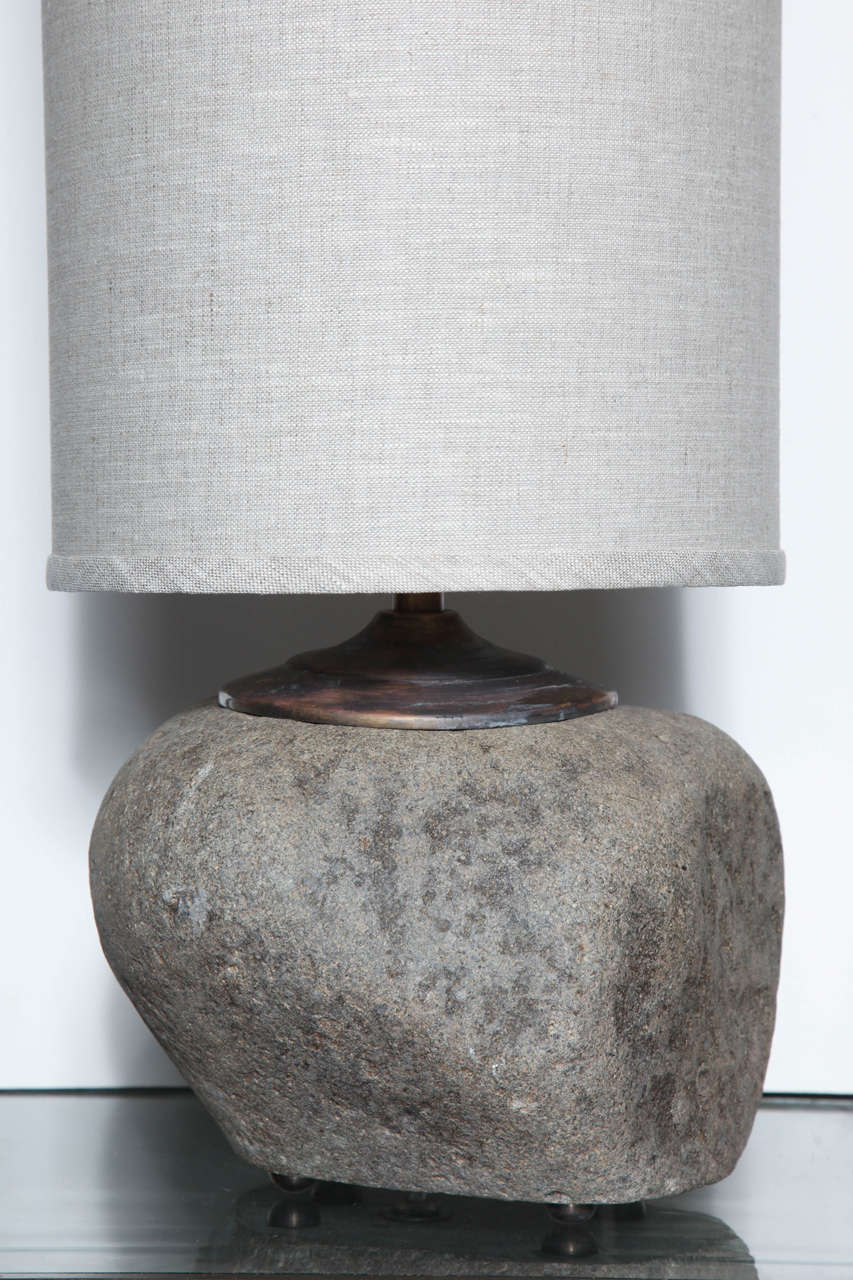 Modern Pair of Granite Table Lamps For Sale