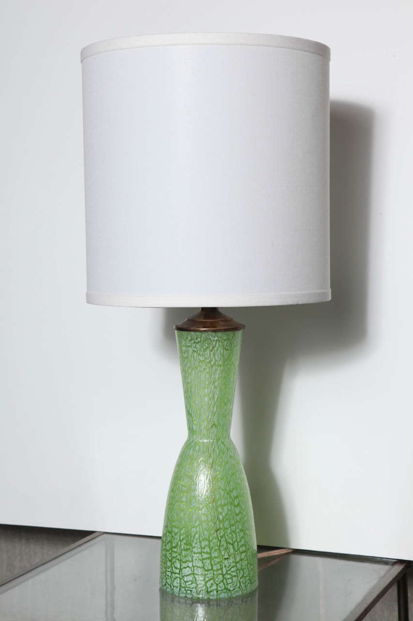 Pair of Green and White Murano Glass Lamps at 1stDibs