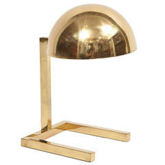 Lampe de table Jacques Adnet:: base rectangulaire avec abat-jour en forme de dôme:: circa 1930s