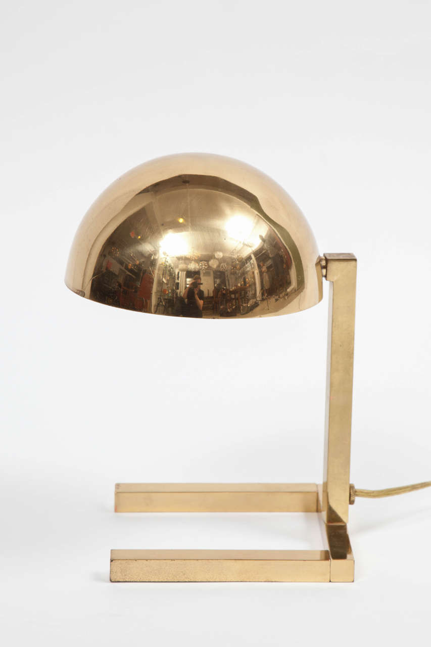 20th Century Jacques Adnet Table Lamp, Rectangular Base with Dome Shade, circa 1930s
