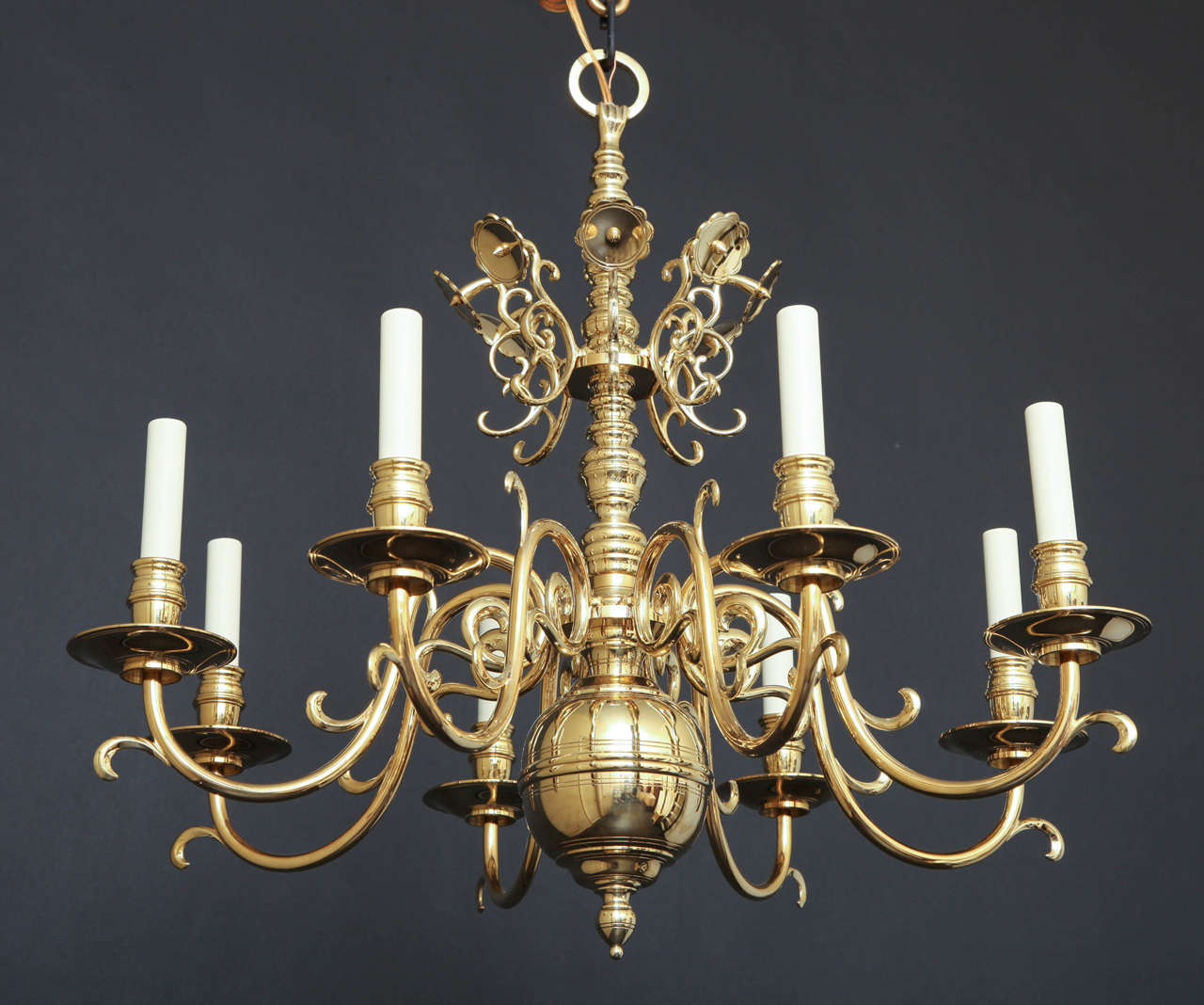 Baroque Style Polished Brass Chandelier