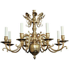 Antique Baroque Style Polished Brass Chandelier