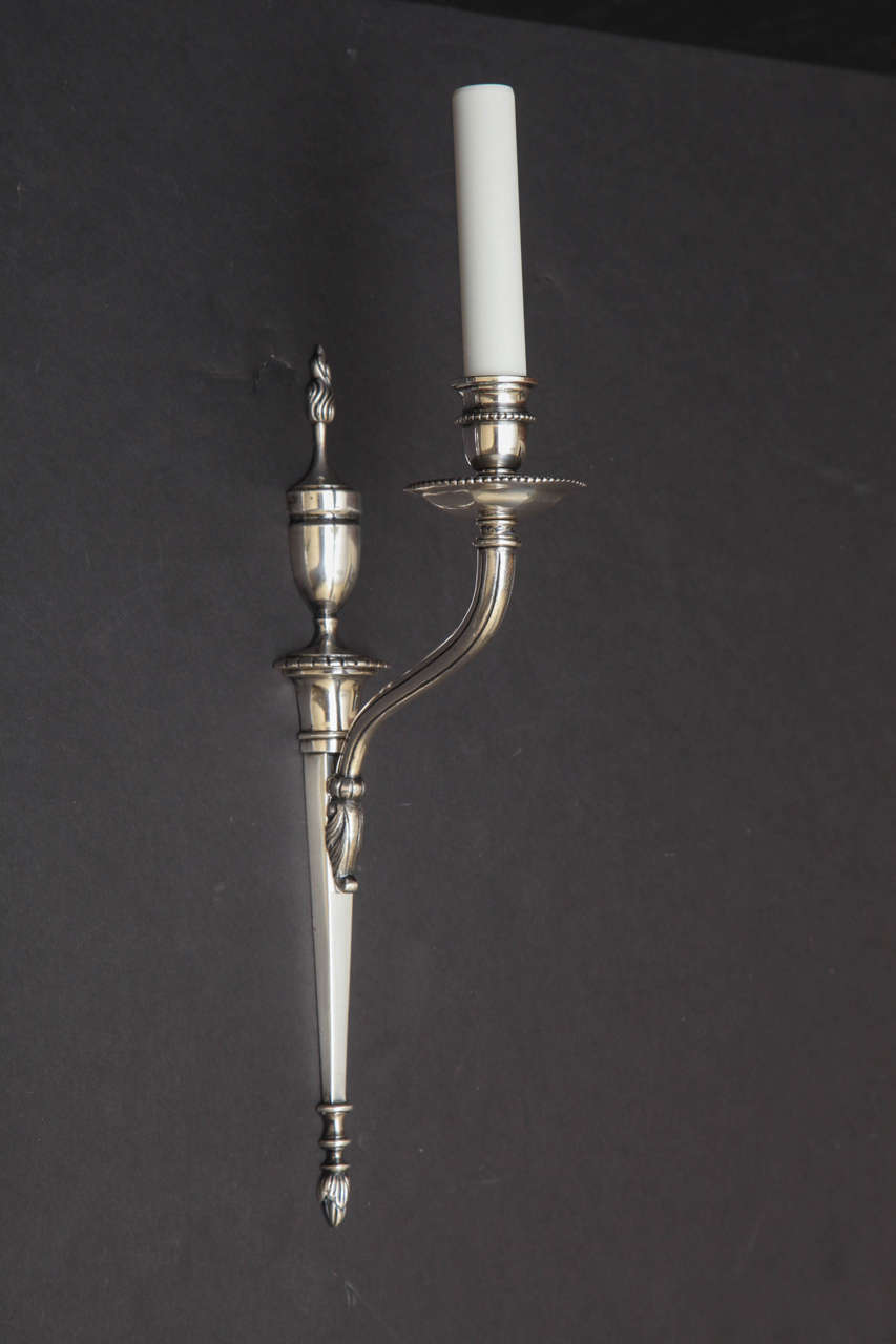 Louis XVI 20th Century Silvered Bronze, One Light Sconces For Sale