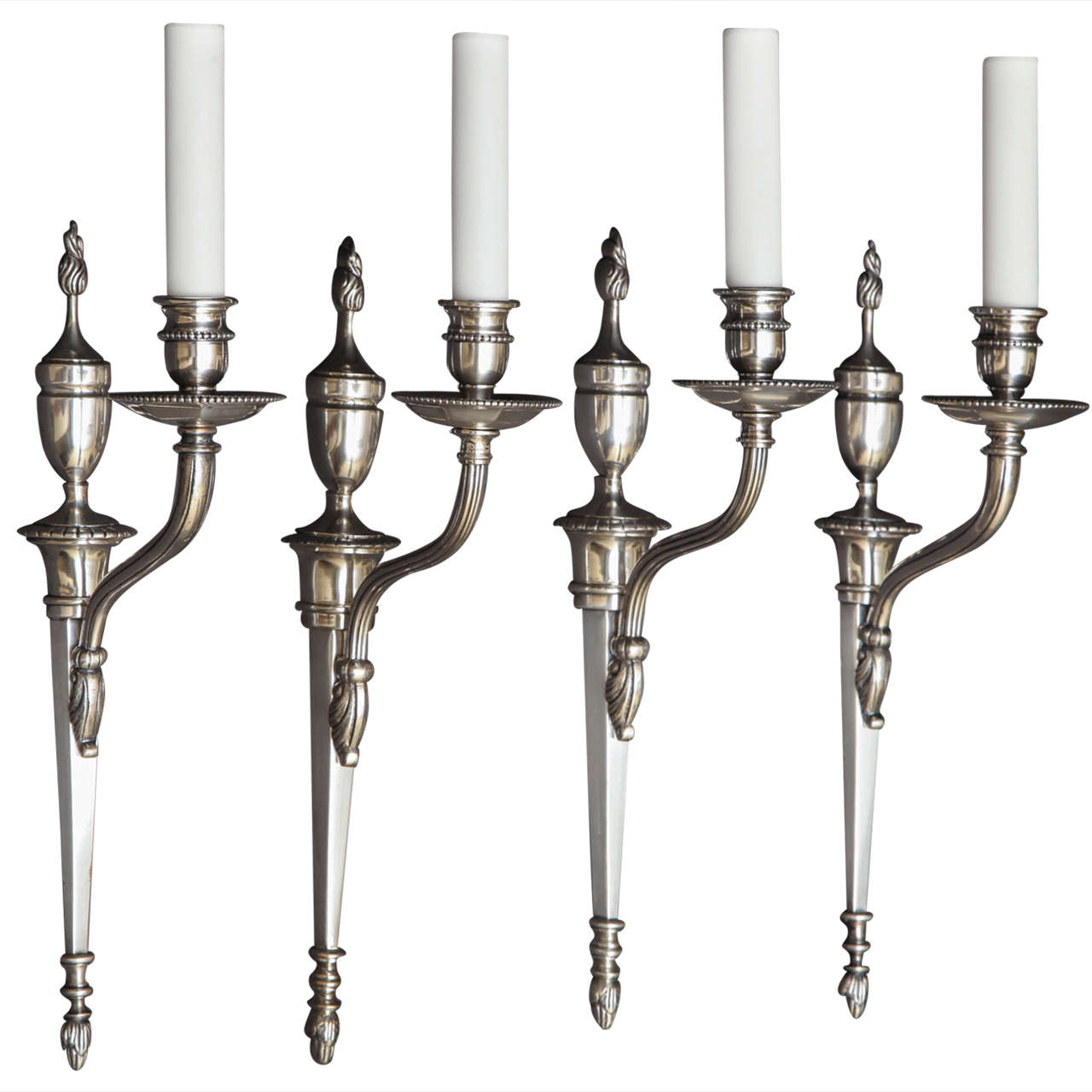 20th Century Silvered Bronze, One Light Sconces For Sale