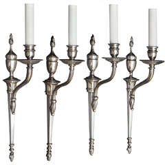 20th Century Silvered Bronze, One Light Sconces