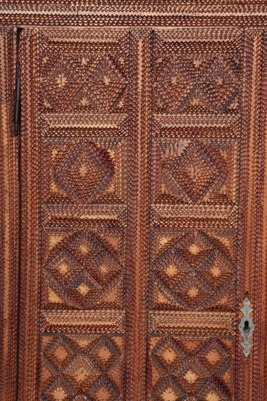 Folk Art Late 19th Century Tramp Art Wardrobe For Sale