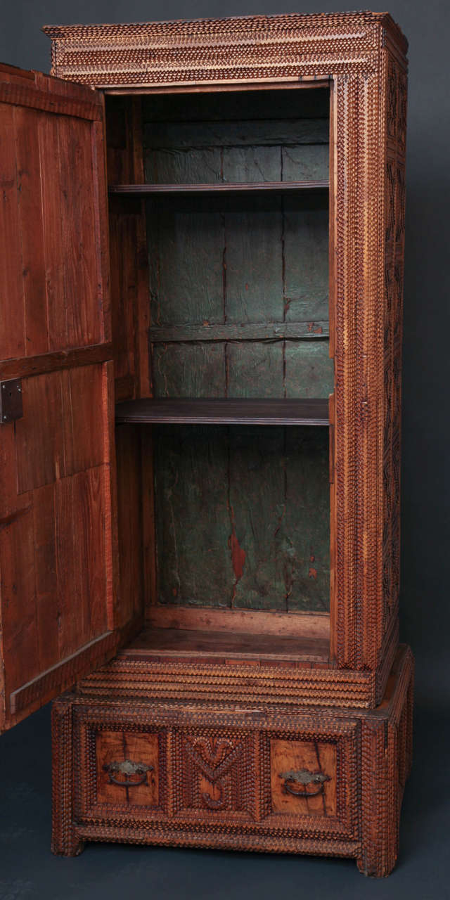 Late 19th Century Tramp Art Wardrobe In Good Condition For Sale In New York, NY