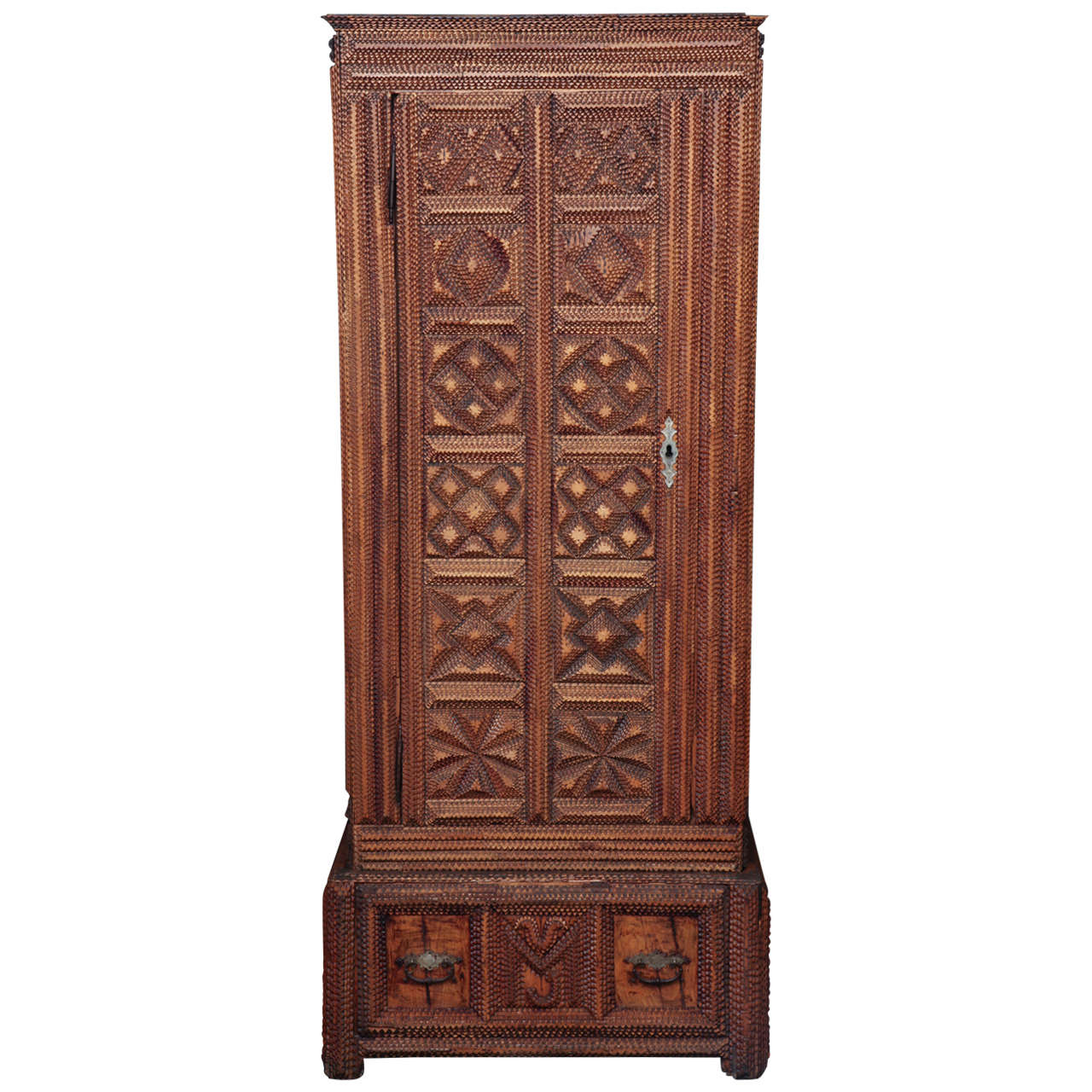 Late 19th Century Tramp Art Wardrobe For Sale