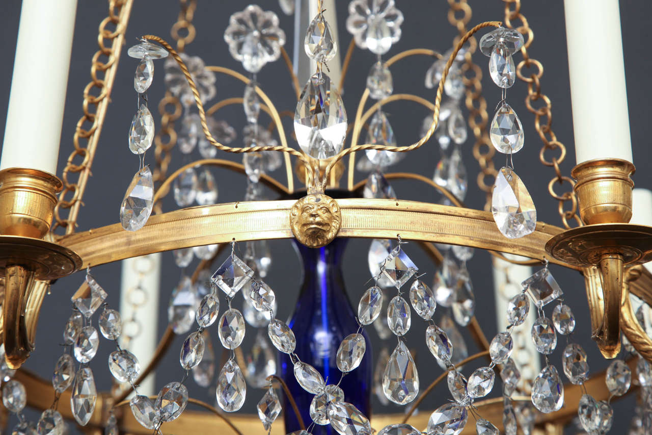 Early 20th Century Russian Bronze, Cobalt and Crystal Chandelier For Sale 1