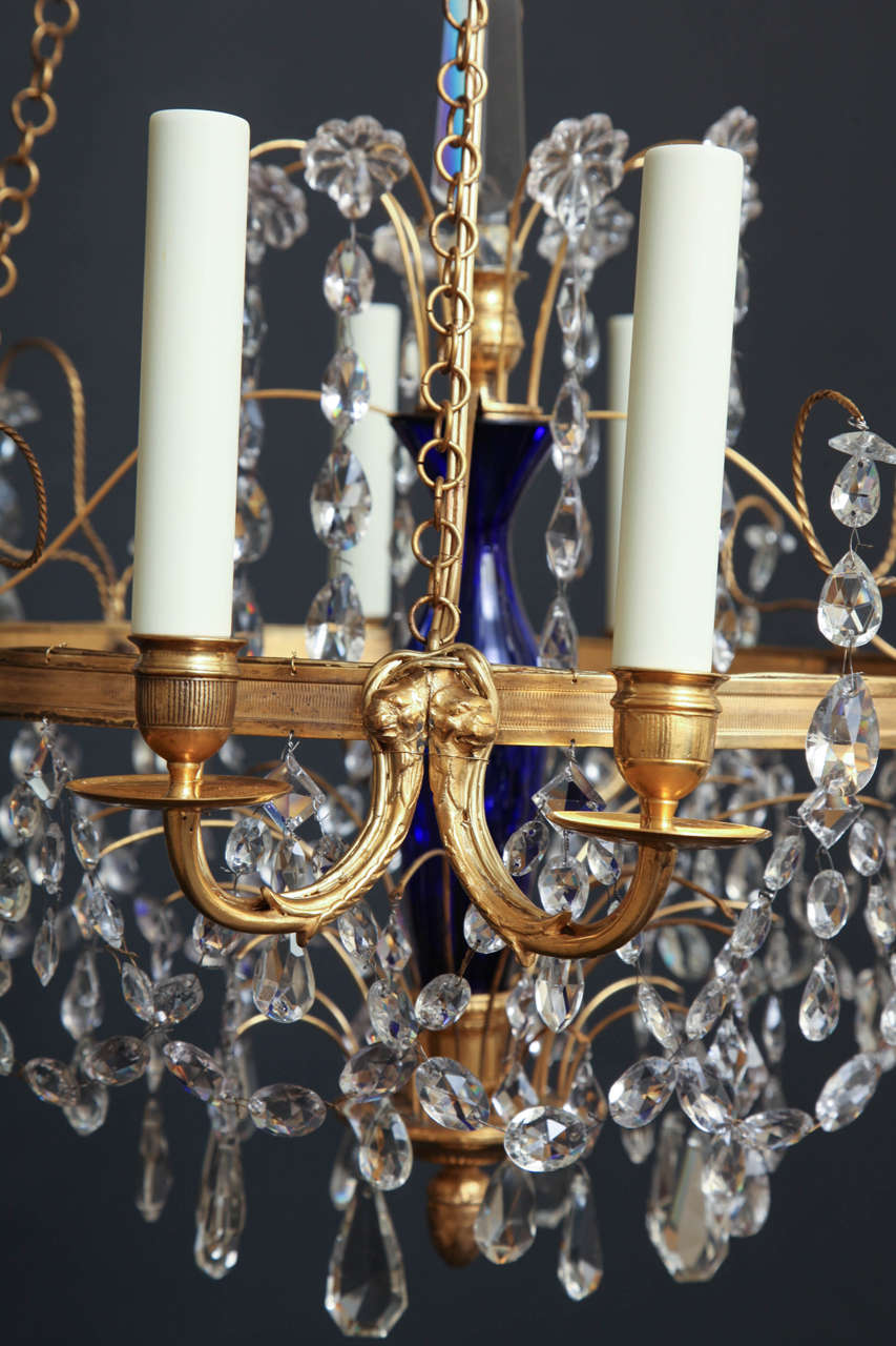 Early 20th Century Russian Bronze, Cobalt and Crystal Chandelier For Sale 2