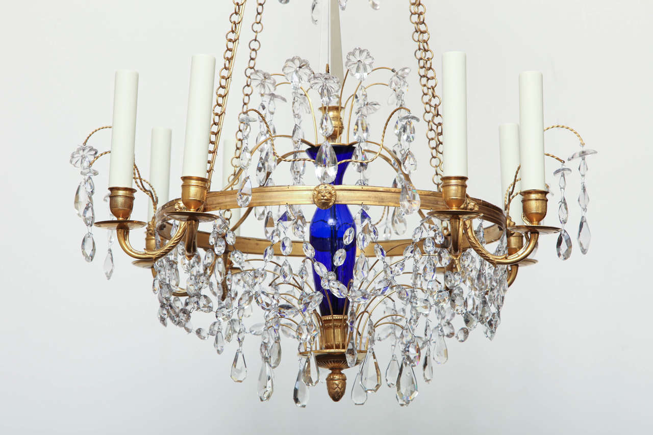 Early 20th Century Russian Bronze, Cobalt and Crystal Chandelier For Sale 6
