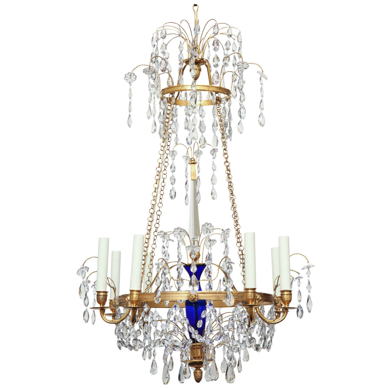Early 20th Century Russian Bronze, Cobalt and Crystal Chandelier For Sale