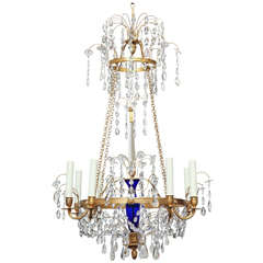Early 20th Century Russian Bronze, Cobalt and Crystal Chandelier