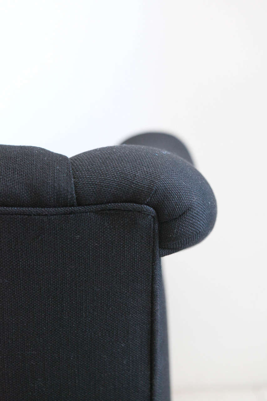 Vintage Camelback Sofa Upholstered in Black Linen In Excellent Condition In Los Angeles, CA