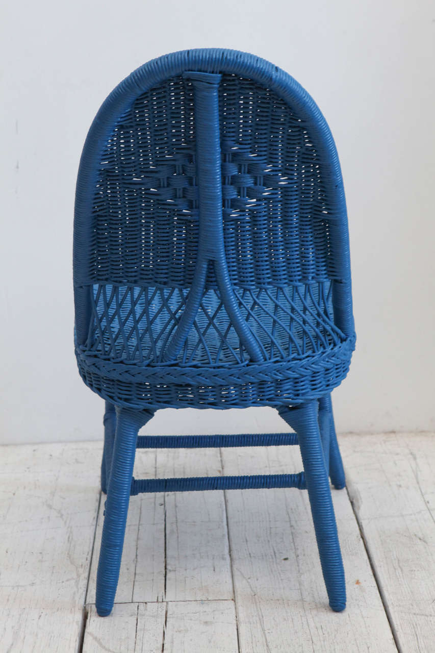 Mid-20th Century Set of Four Cobalt Blue Wicker Dining Chairs