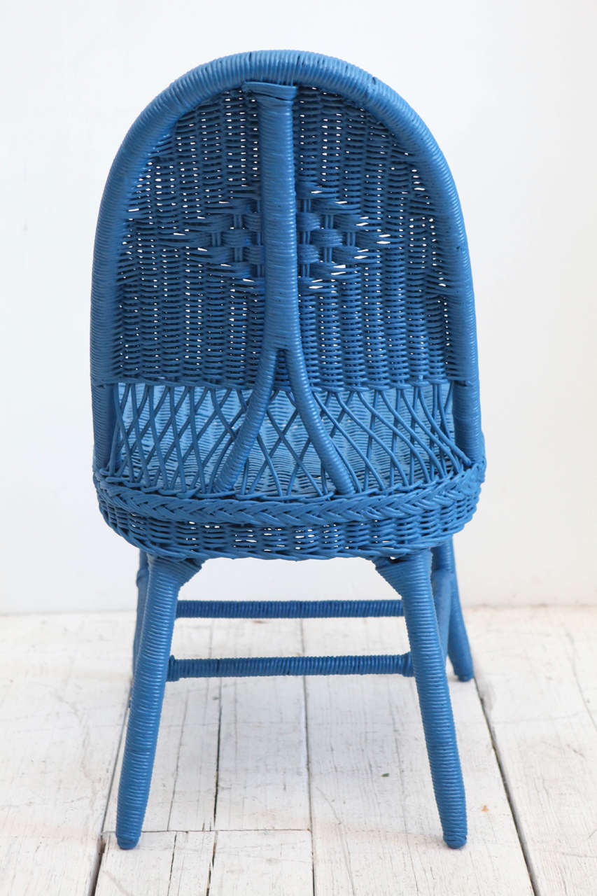 Set of Four Cobalt Blue Wicker Dining Chairs 1