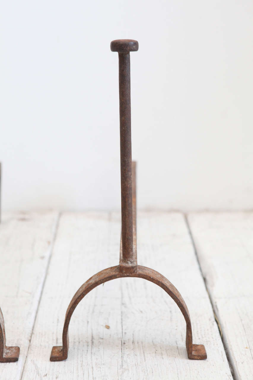 Vintage French Small Post Iron Andirons In Good Condition In Los Angeles, CA