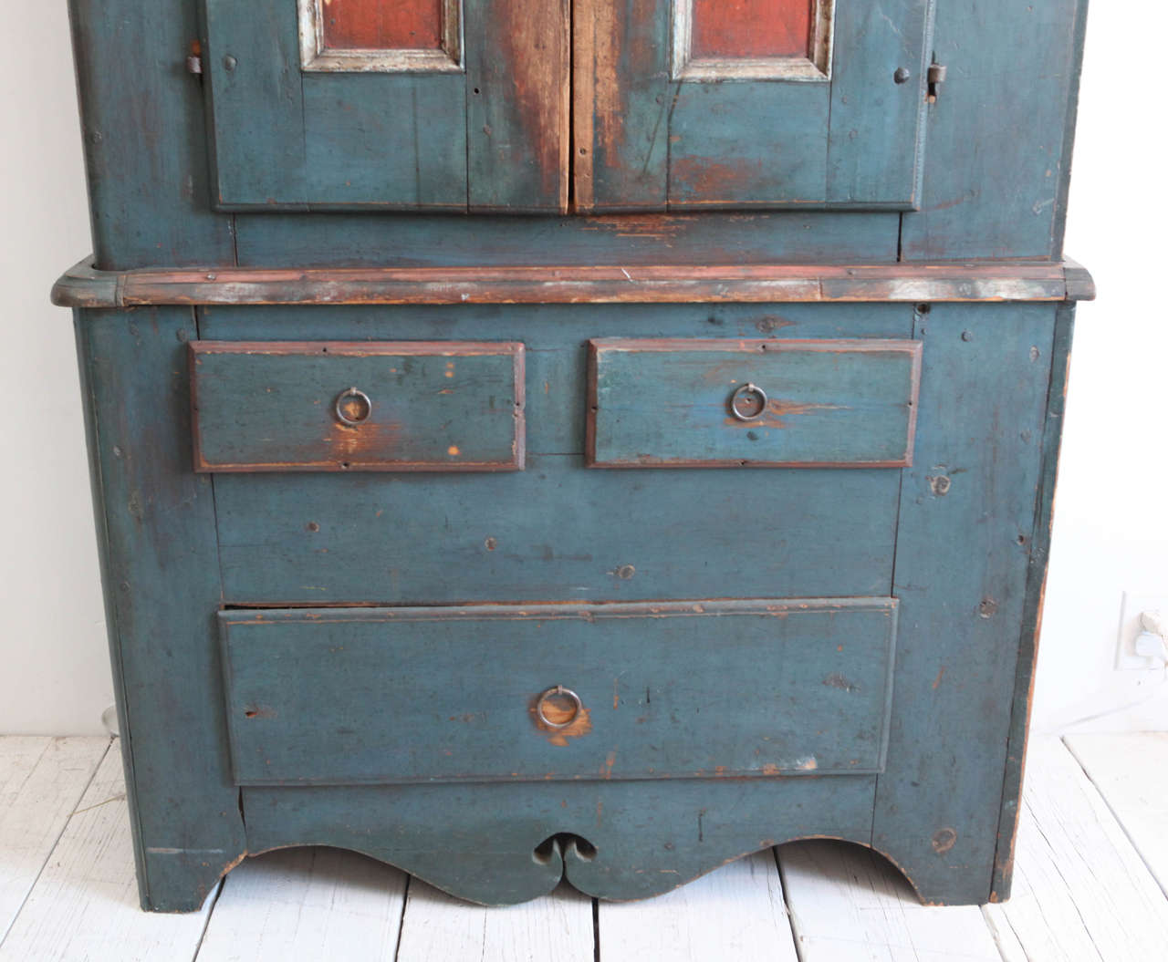 Blue and Red Rustic Swedish Cabinet In Good Condition In Los Angeles, CA
