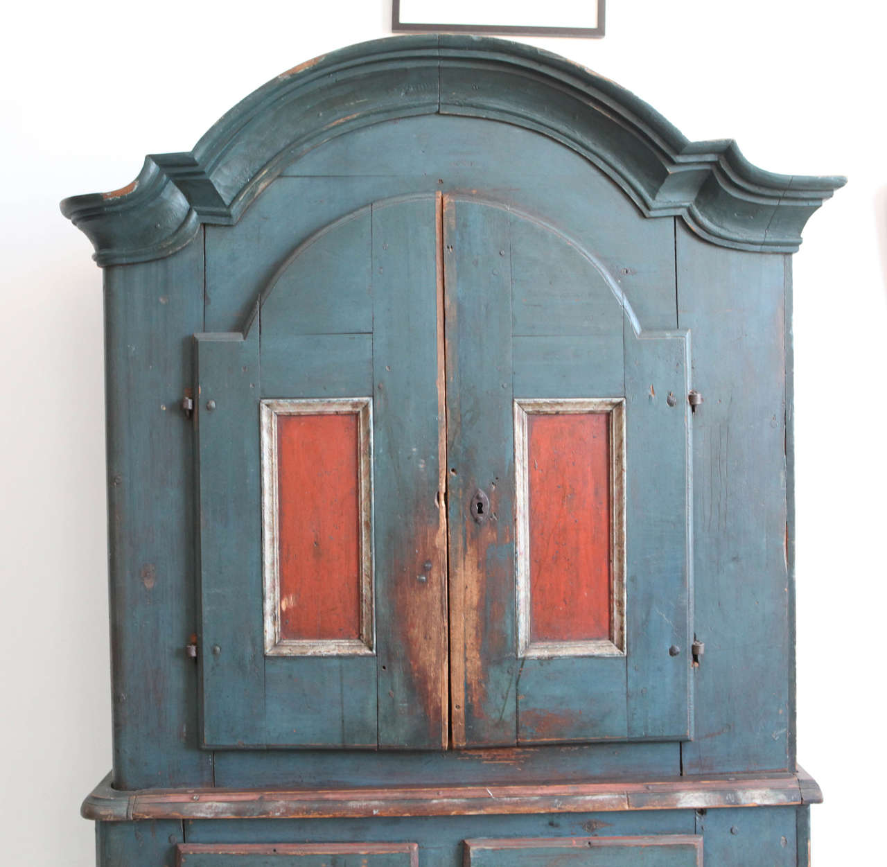 20th Century Blue and Red Rustic Swedish Cabinet