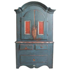 Antique Blue and Red Rustic Swedish Cabinet