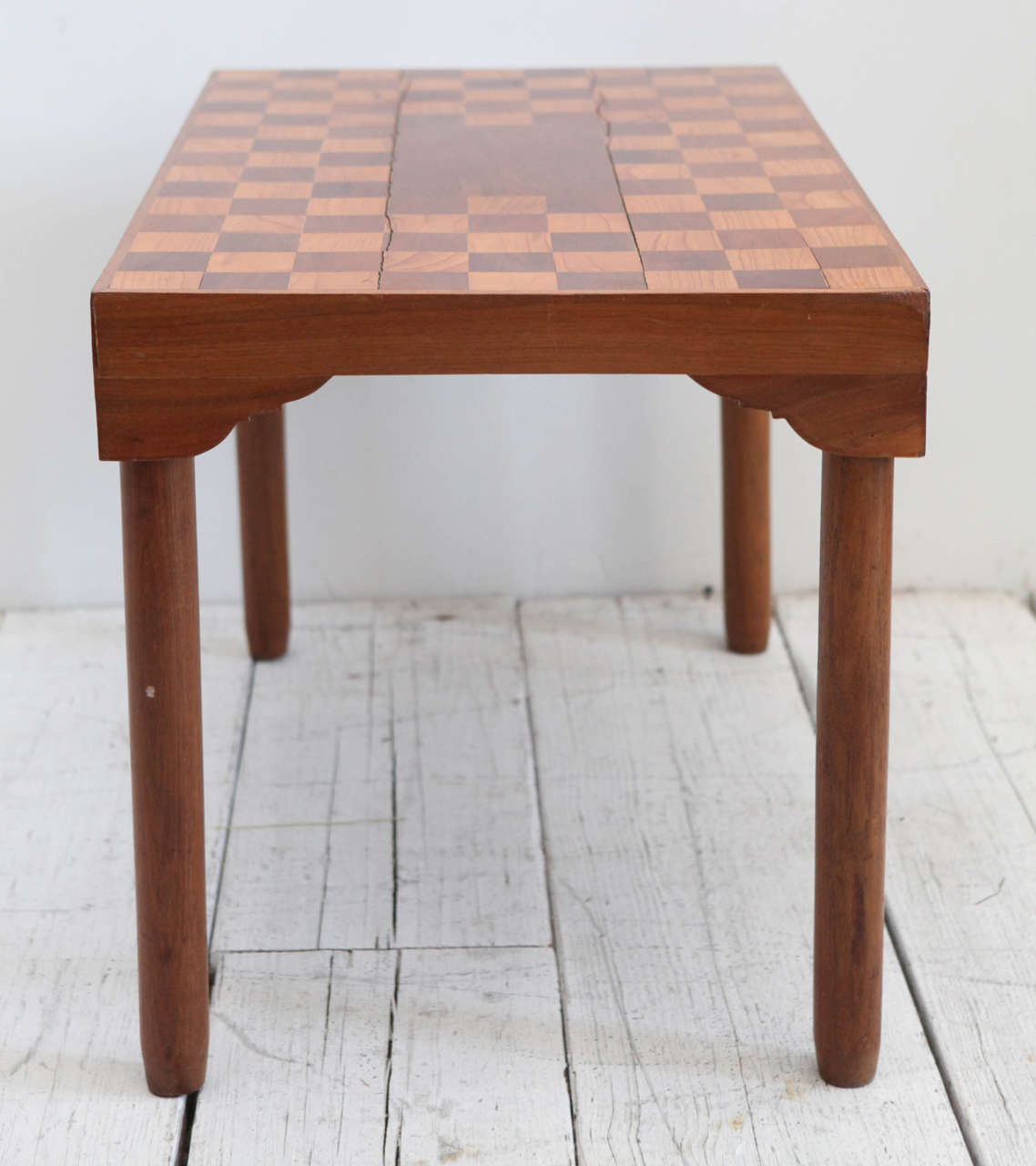 Mid-20th Century Checker Inlay Wood Side Table