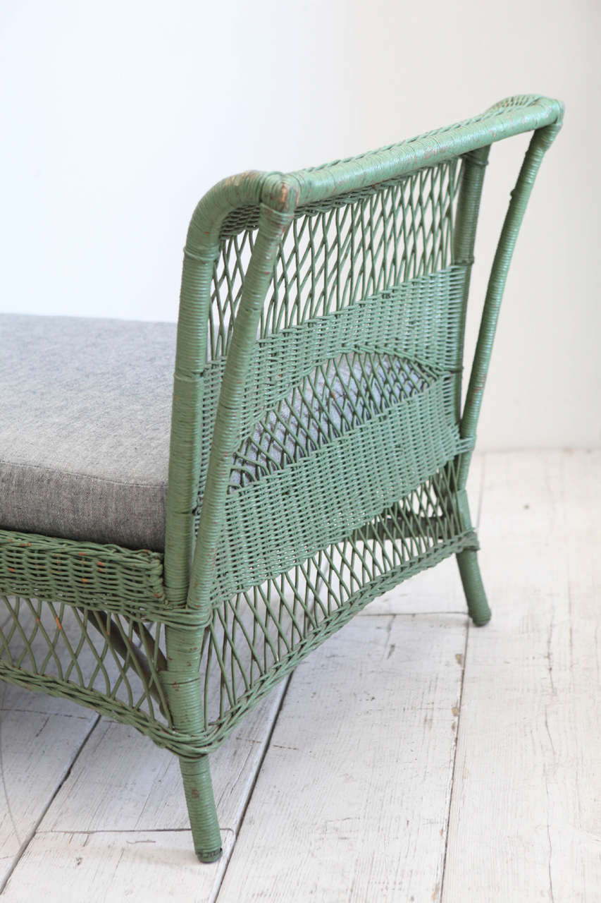 American Green Wicker Daybed with Reverse Denim Cushion