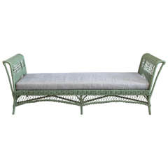 Green Wicker Daybed with Reverse Denim Cushion